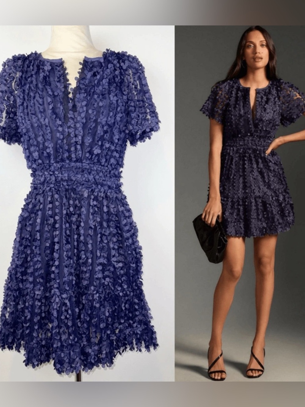 Anthropologie Somerset Mini Dress Applique Navy Textured Z5